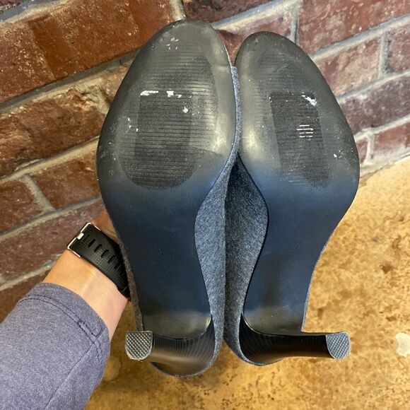 Brian Atwood grey heather stretch knit fabric peep toe heeled‎ booties - Picture 7 of 8